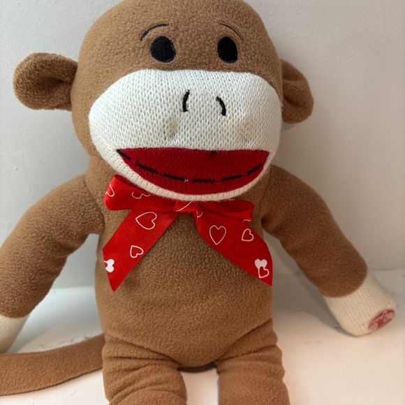 19 inch Dan Dee Sock Monkey with red heart bow - Picture 3 of 6